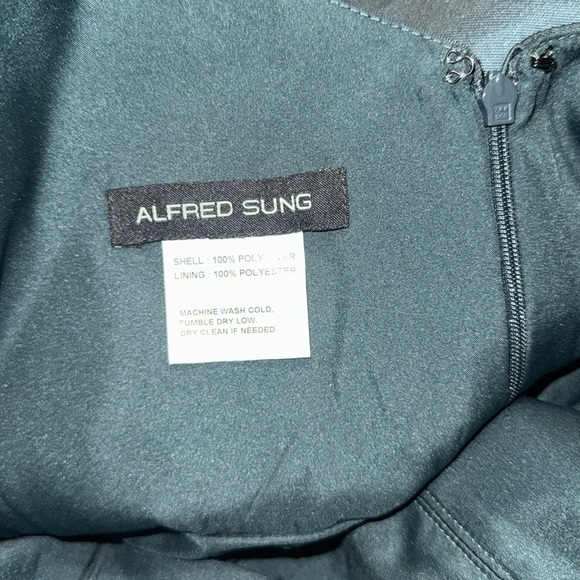 NEW Alfred Sung Bow Strap Satin Twill Trumpet Gown Sz 10 R evergreen green - Picture 5 of 7